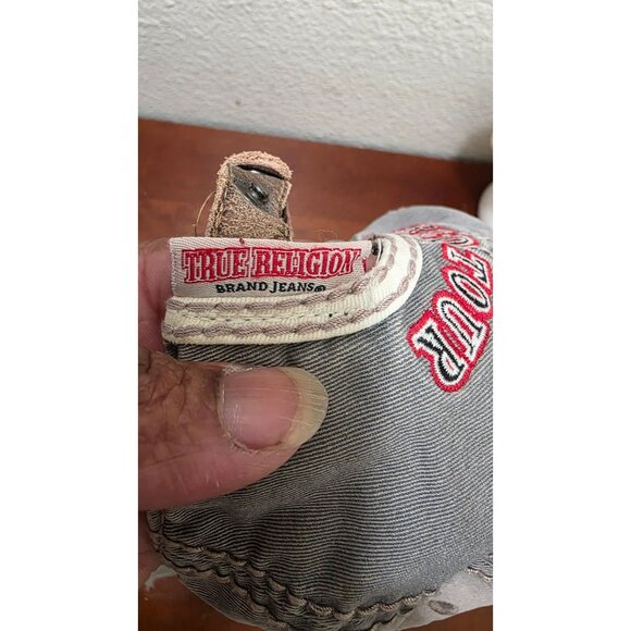 VTG True Religion Distressed Gray & Beige Baseball Cap Embroidered Details & Adj - Picture 5 of 9